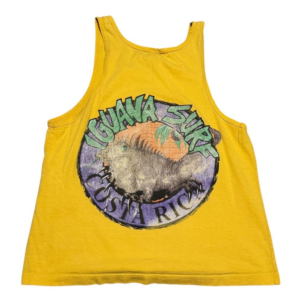 Vintage 90s JB Iguana Surf Costa Rica Yellow‎ Cotton Tank Top Men's Small